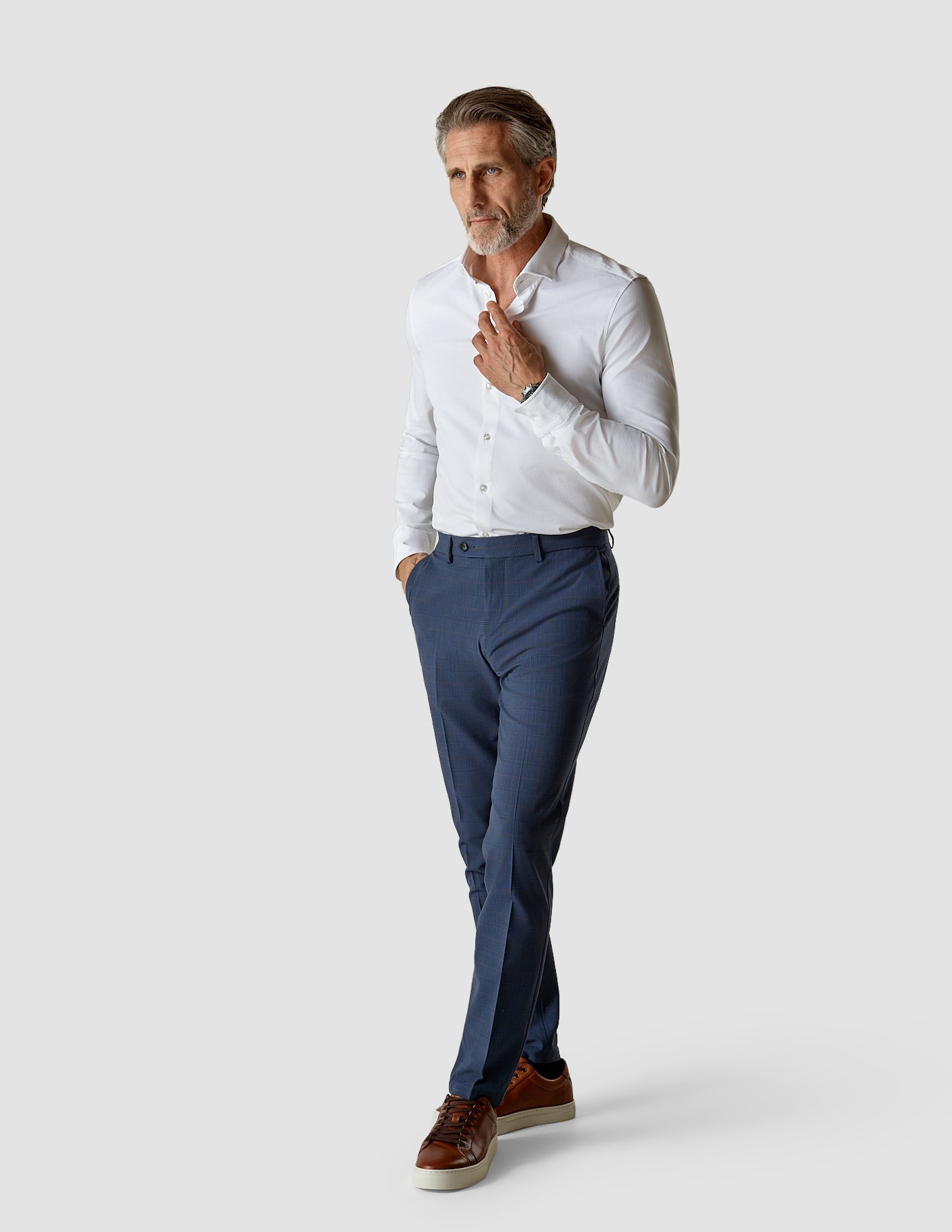 Blue Slim Fit Cotton Pants for Men by GentWith.com
