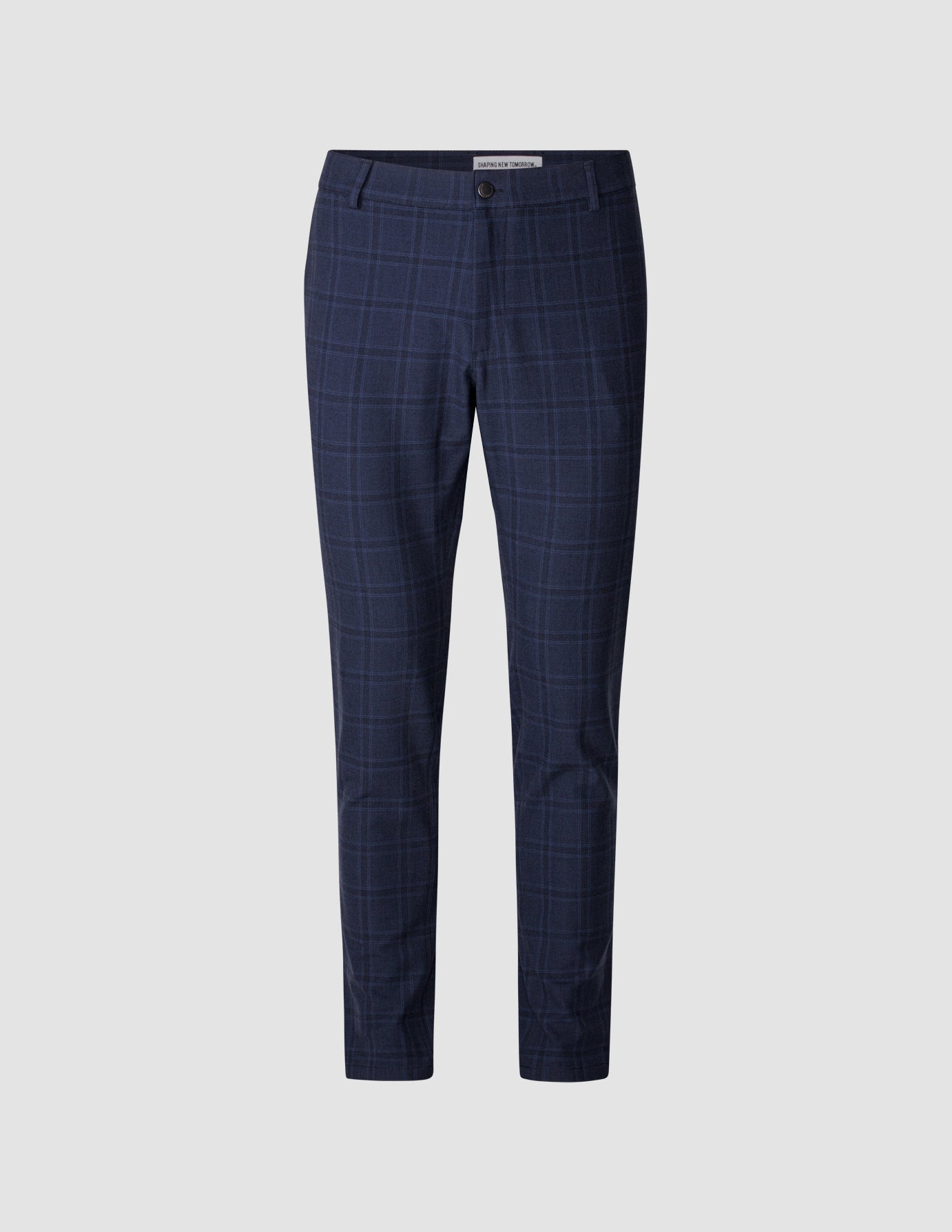 Cobalt Blue Checked Technical flat-front Trousers