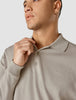 Silk / Cotton Long Sleeve Polo Light Grey