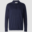 Silk / Cotton Long Sleeve Polo Navy