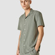 Tech Linen Bowling Short Sleeve Shirt Green Pinstripe