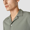 Tech Linen Bowling Short Sleeve Shirt Green Pinstripe