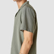 Tech Linen Bowling Short Sleeve Shirt Green Pinstripe