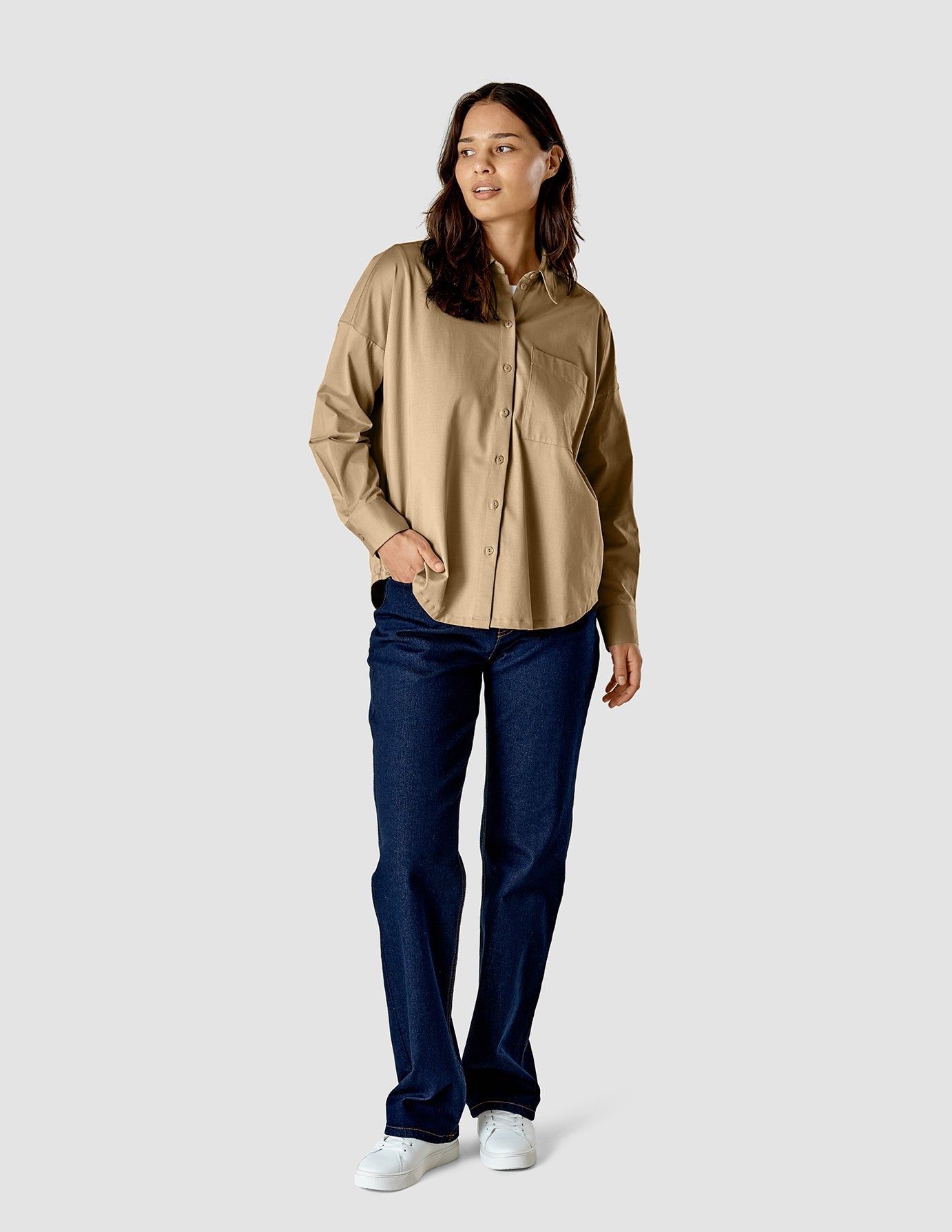Oversized Long Sleeve Shirt Latte SHAPING NEW TOMORROW